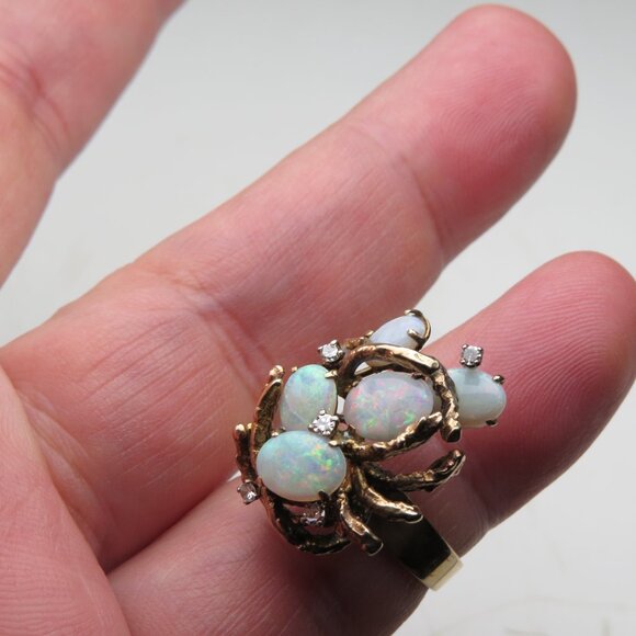 $7800 14k Diamond Opal Vintage Ring - Picture 6 of 6